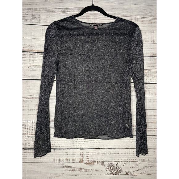 Victoria's Secret Tops - VICTORIA SECRET Black Mesh Long Sleeve Top XS Metallic Witchy Fairy Shimmer Lace